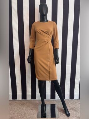 Calvin Klein Camel Twist-Detail Midi Sheath Dress